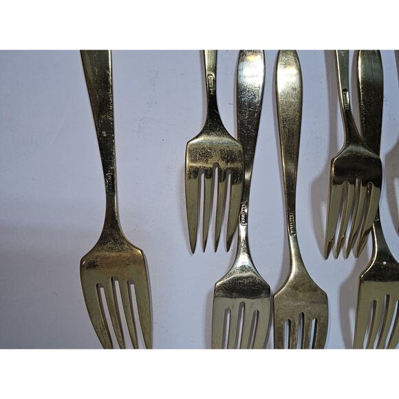 8 Vintage Dirilyte Goldware Flatware 6 1/4” Salad Forks - Picture 3 of 4